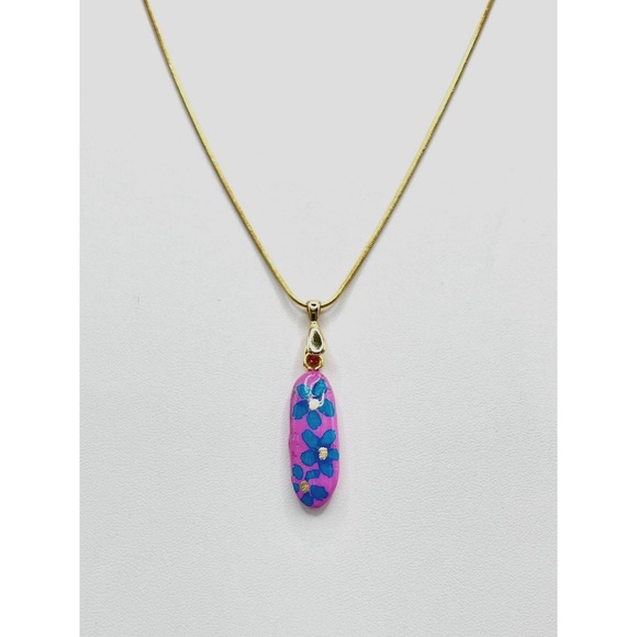 HiddenBottega Jewelry - Polymer Clay Floral Bar Pendant Necklace, Boho Cottagecore Art Jewelry Colorful